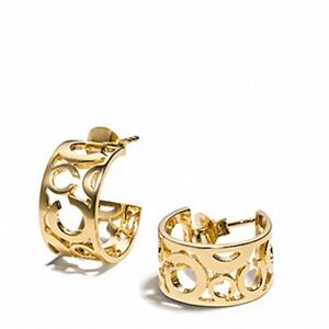Coach Gold Cutout Hoop Earrings